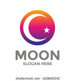Circle and Moon with Star logo design template. Creative and simple circle vector logo icon