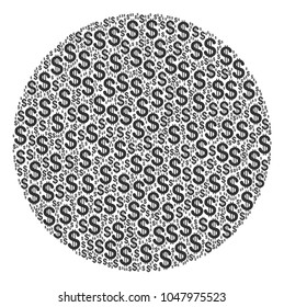 Circle mosaic of dollars. Vector dollar icons are combined into circle illustration.