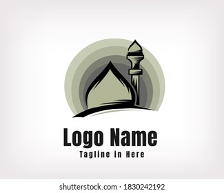 Circle mosque drawing art logo, symbol design illustration