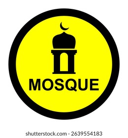 Circle mosque sign, perfect for directional guidance and religious information. Ideal for community navigation, travel maps, and Islamic event signage