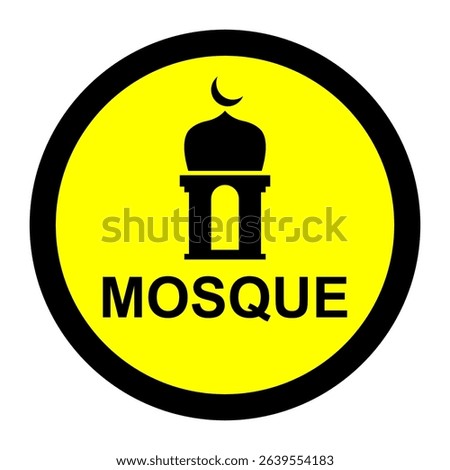Circle mosque sign, perfect for directional guidance and religious information. Ideal for community navigation, travel maps, and Islamic event signage