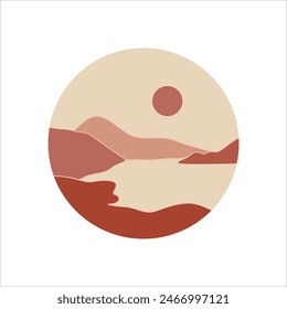Circle mountain landscape background vector element