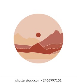Circle mountain landscape background vector element