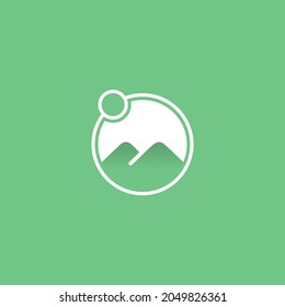 logotipo de montaña circular con líneas fuera de la plantilla de logotipo