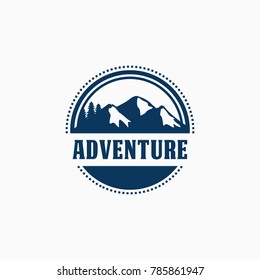circle Mountain Logo template. adventure badge logo. black and white. blue color