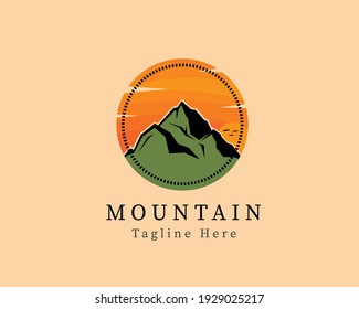 Circle mountain rock sun view logo symbol design illustration inspiration