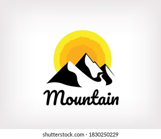 Circle mountain with sun abstract drawing icon, logo, symbol design illustration