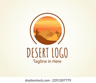 circle mountains desert art logo symbol design template illustration
