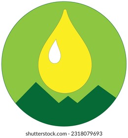 Un círculo con montañas y caídas de petróleo