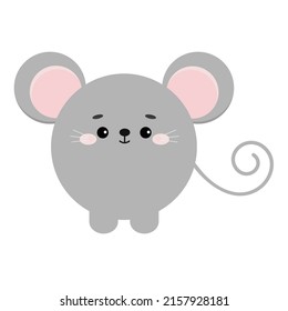 Circle mouse or rat farm animal face icon isolated on white background. Cute cartoon round shape mice kawaii avatar for kids character. Vector flat clip art illustration mobile ui game application.