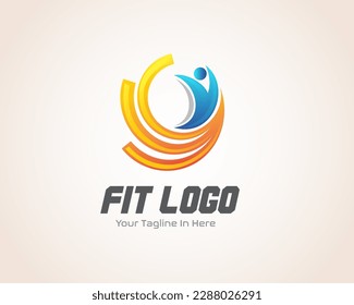 circle moving human jump fit logo symbol emblem design template illustration