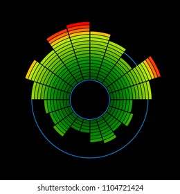 Circle music equalizer. Isolated on black background. Vector colorful illustration.