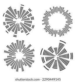 Circle music soundwave. Circular equalizer. Round audio spectrum. Vector graphic shape. Concentric beat and explosion. Digital geometric frame.