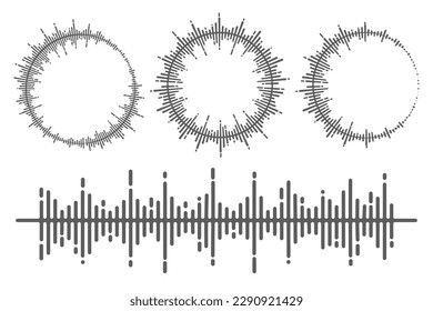 Onda de música en círculo. Ecualizador circular. Espectro redondo de audio. Forma gráfica vectorial. Golpe concéntrico y explosión. Marco geométrico digital.