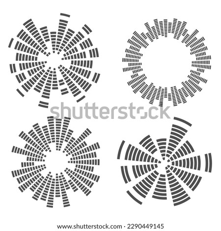 Circle music soundwave. Circular equalizer. Round audio spectrum. Vector graphic shape. Concentric beat and explosion. Digital geometric frame.