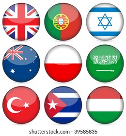 Circle national flag icon set. Vector illustration.