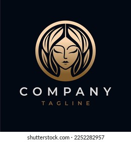 Circle Natural Beauty woman face logo design