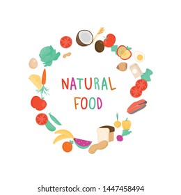 Circle of natural food, organic fresh vegetable and fruits