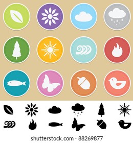 circle nature badges with black silhouette icons