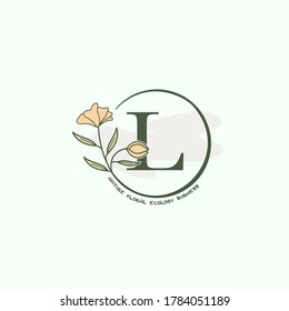 Circle Nature Flower Letter L Initial Logo, Monogram Circle with Ornate Beauty  Flower  vector  template design green color.