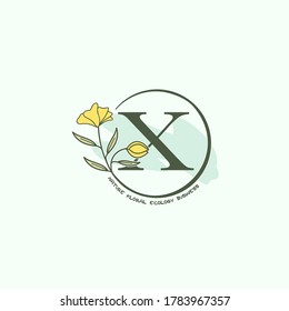 Circle Nature Flower Letter X Initial Logo, Monogram Circle with Ornate Beauty  Flower  vector  template design green color.