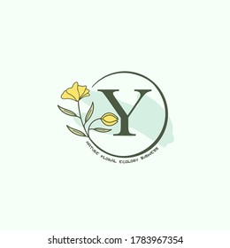 Circle Nature Flower Letter Y Initial Logo, Monogram Circle with Ornate Beauty  Flower  vector  template design green color.