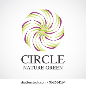 Circle nature of green flower leaf abstract vector and logo design or template ecology round business icon of company identity symbol concept