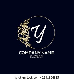 Circle Nature Rose Luxury Letter Y logo. Elegance vector design floral ornament  on circle frame. Vector logo template, wedding labels and badges
