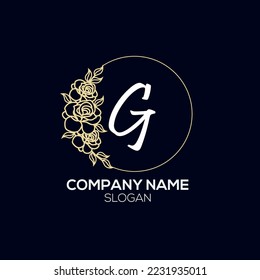 Circle Nature Rose Luxury Letter G logo. Elegance vector design floral ornament  on circle frame. Vector logo template, wedding labels and badges
