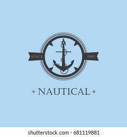 Circle Nautical Label Anchor. Nautical logo vintage style