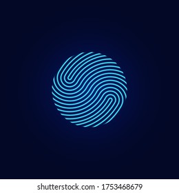 Circle neon fingerprint icon design for app.  Digital touch scan identification or electronic sensor authentication. Finger print flat scan.  Biometric security system concept with fingerprint.