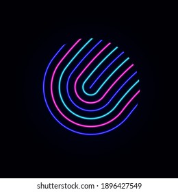 Circle neon fingerprint icon design for app.  Digital touch scan identification or electronic sensor authentication. Finger print flat scan.  Biometric security system concept with fingerprint.