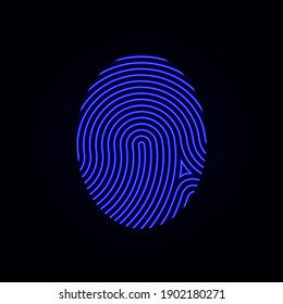 Circle neon fingerprint icon design for app.  Digital touch scan identification or electronic sensor authentication. Finger print flat scan.  Biometric security system concept with fingerprint.