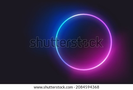 Circle neon glowing frame on dark background. Trendy color vivid gradient. Template for design