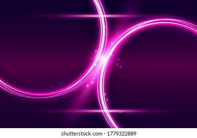Circle neon light effect isolated on dark background, round light lines in blue neon color. Abstract background for science, futuristic, energy, techno