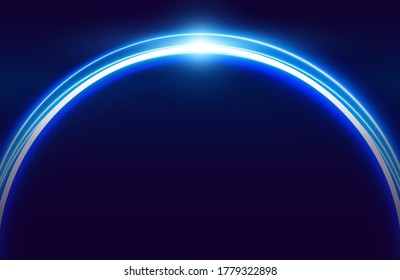 Circle neon light effect isolated on dark background, round light lines in blue neon color. Abstract background for science, futuristic, energy, techno