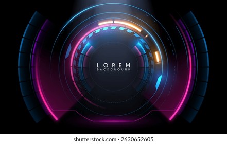 Circle neon light interface on black background