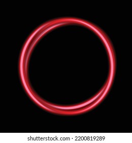 Circle Neon Red Lights Line Frame Isolated On Black Background. Vector Illustration