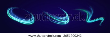 Circle with neon spark and glowing green light swirl in abstract digital background flare speed vector stream magic flash shine bright motion transparent energy illustration

