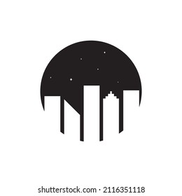 a circle night with building a city and space star logo design, vector graphic symbol icon sign illustration