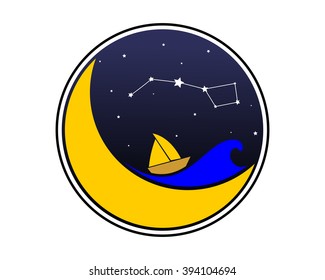 circle night crescent moon sail image icon