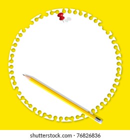 Circle note paper with pencil on yellow background