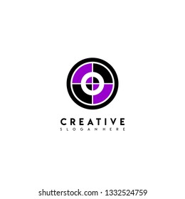 circle O logo letter in black and purple colors design concept