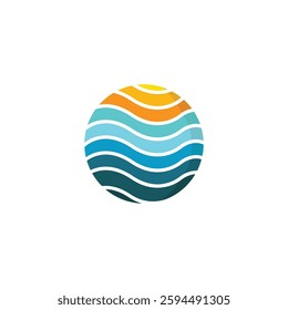 Circle Ocean water wave and sun logo icon