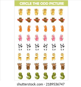 circle the odd picture cute animal kids worksheet printable