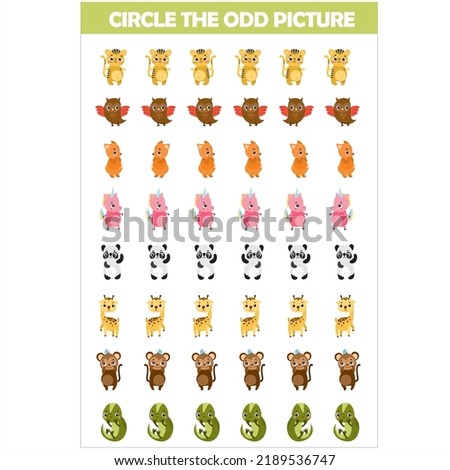 circle the odd picture cute animal kids worksheet printable
