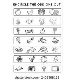 circle the odd picture cute kids worksheet printable