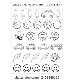 circle the odd picture cute kids worksheet printable