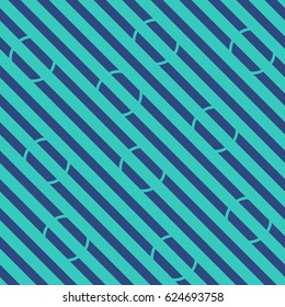 Circle on blue striped seamless pattern. Fashion graphic background design. Modern stylish abstract texture. Colorful template for prints, textiles, wrapping, wallpaper, website. Vector illustration