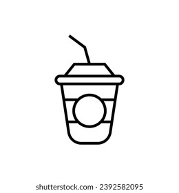 Circle on Disposable Cup Vector Symbol for Advertisement. Suitable for books, stores, shops. Editable stroke in minimalistic outline style. Symbol for design 